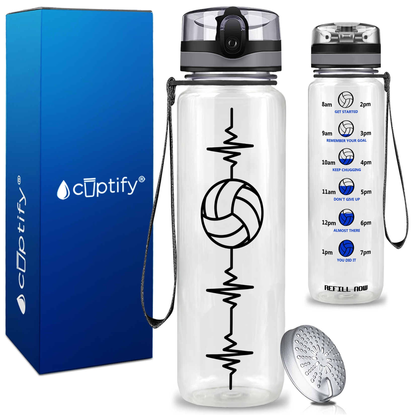 Heart Beat Pulse Volley on 32 oz Motivational Tracking Water Bottle