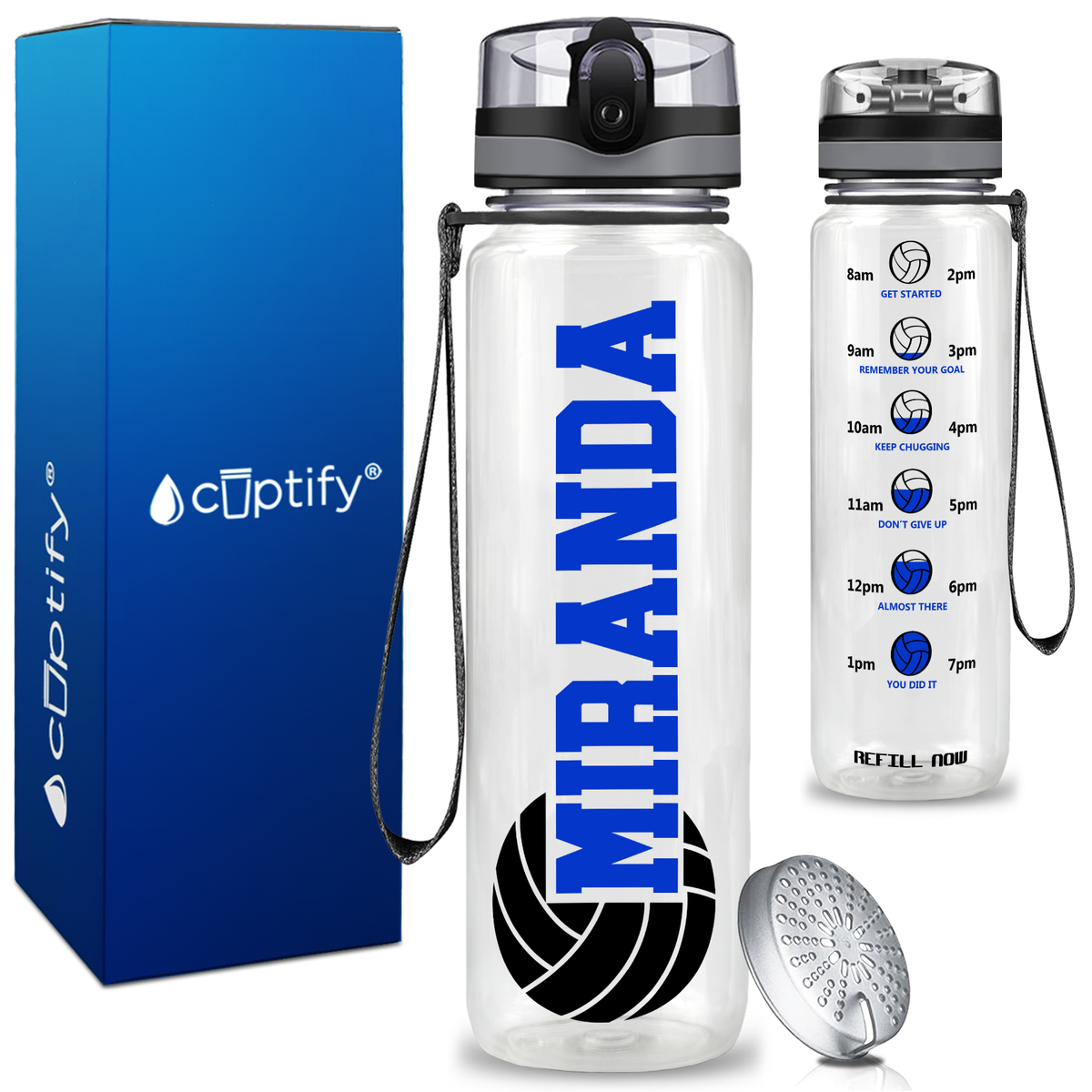 Personalized Volleyball on 32 oz Motivational Tracking Water Bottle