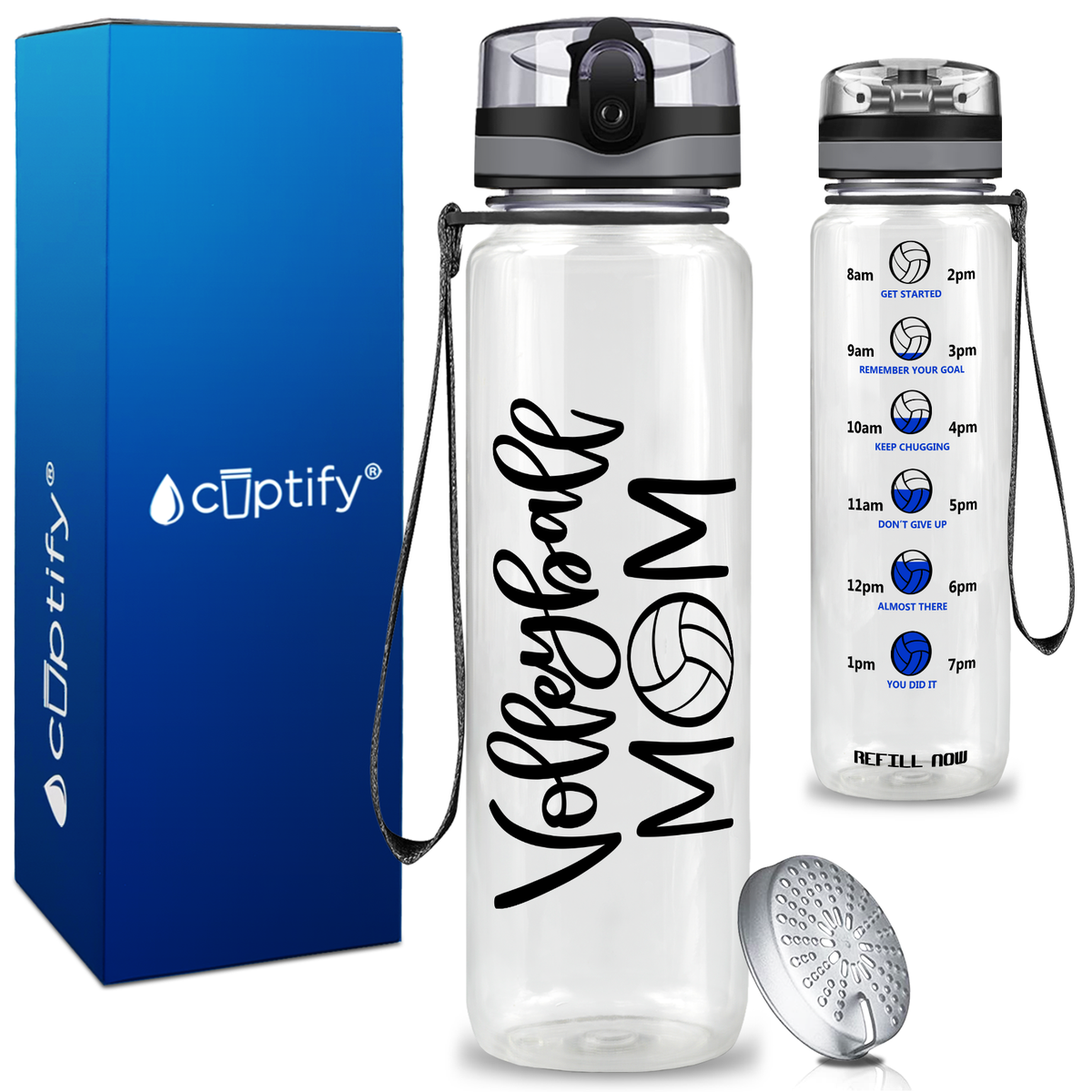 Volleyball Mom on 32 oz Motivational Tracking Water Bottle