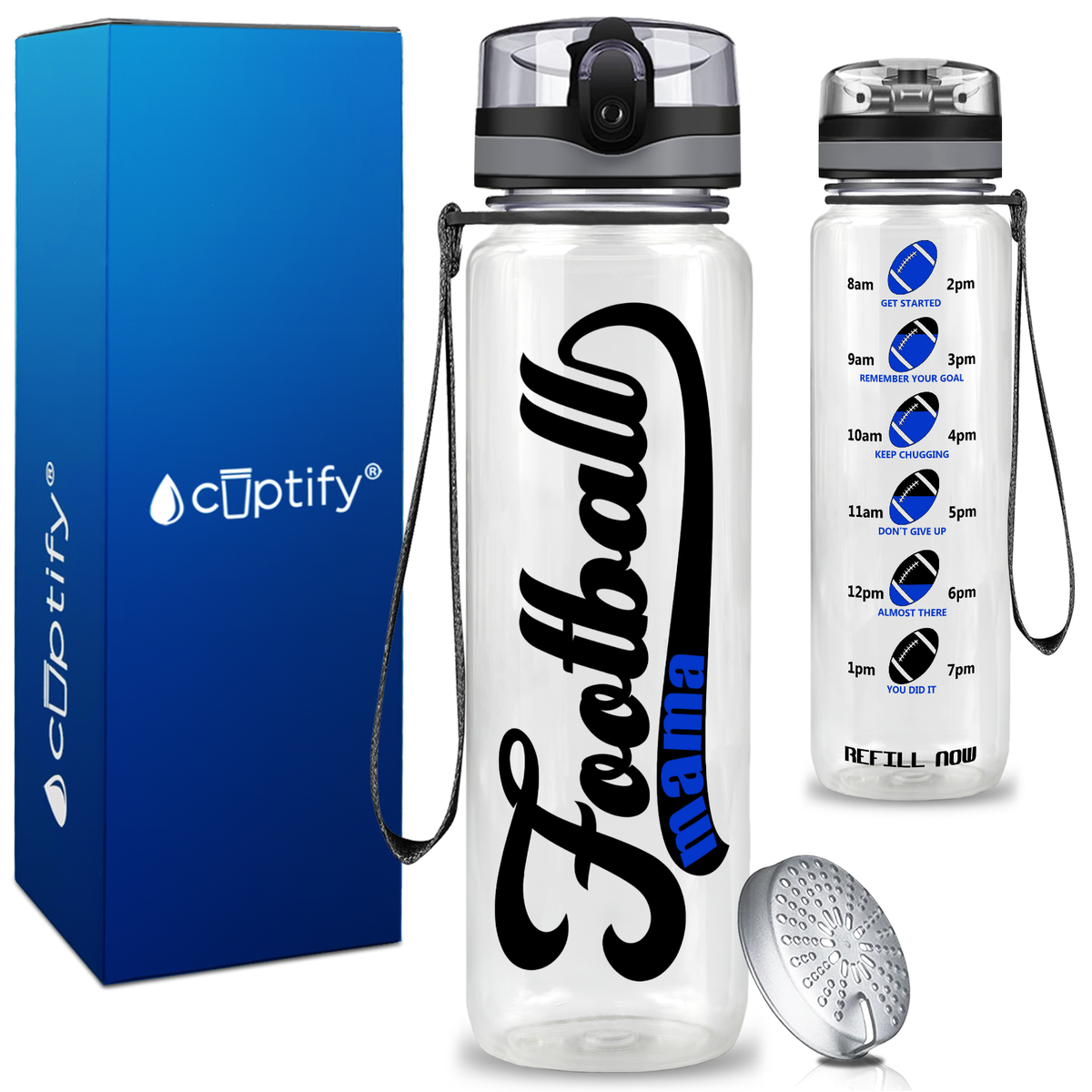 Football Mama on 32 oz Motivational Tracking Water Bottle