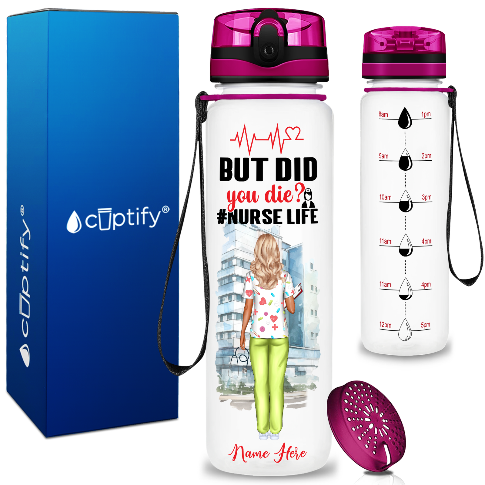 Personalized But Did You Die #NurseLife 32oz Motivational Tritan Tracking Water Bottle
