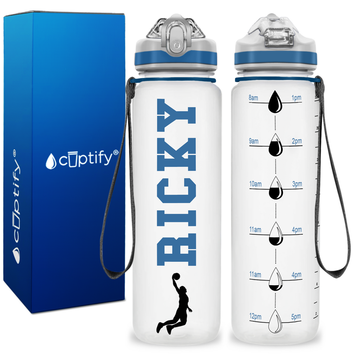 Personalized Male Basketball Player on 32 oz Motivational Tracking Water Bottle