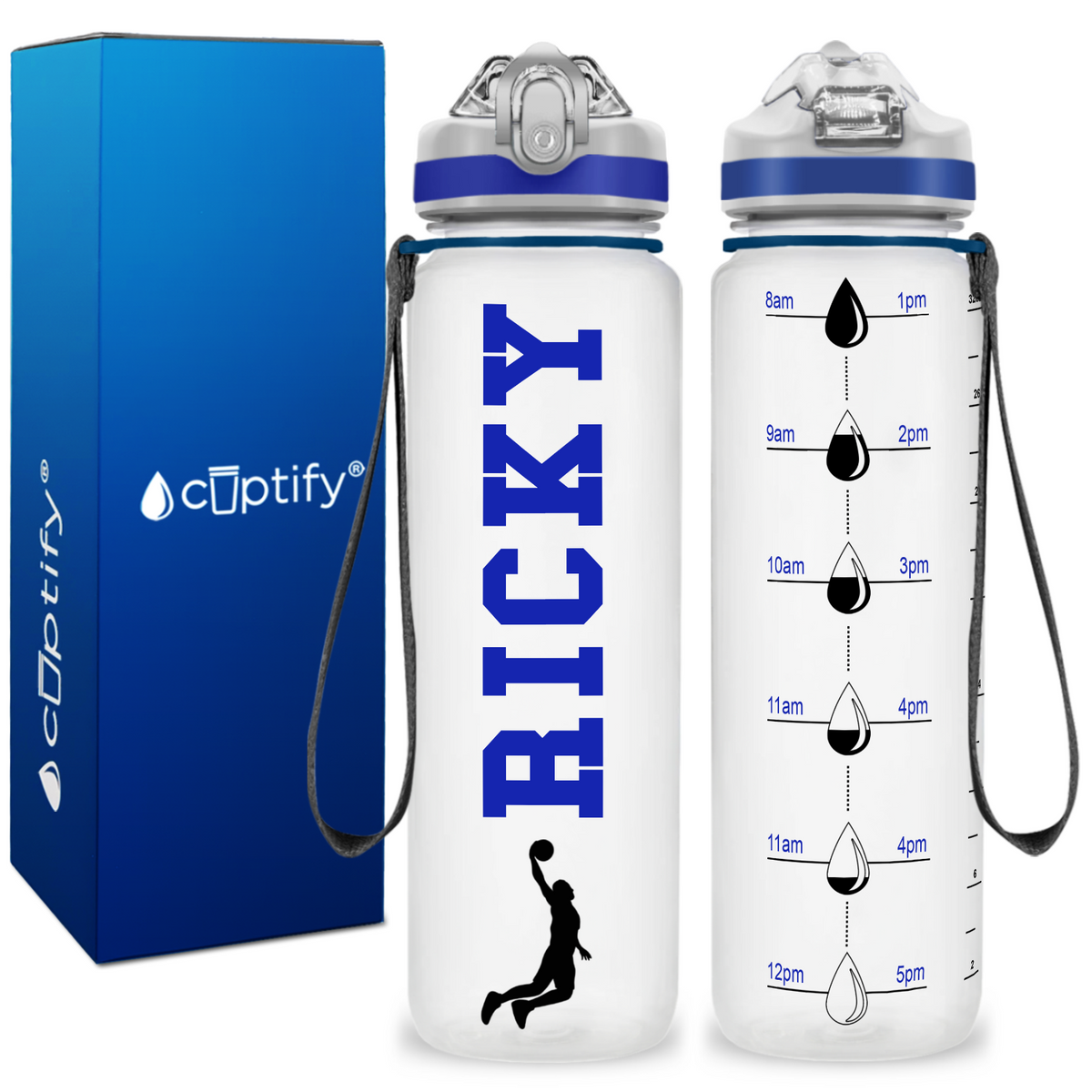 Personalized Male Basketball Player on 32 oz Motivational Tracking Water Bottle