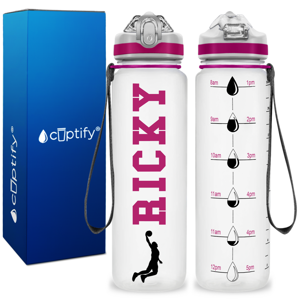 Personalized Male Basketball Player on 32 oz Motivational Tracking Water Bottle