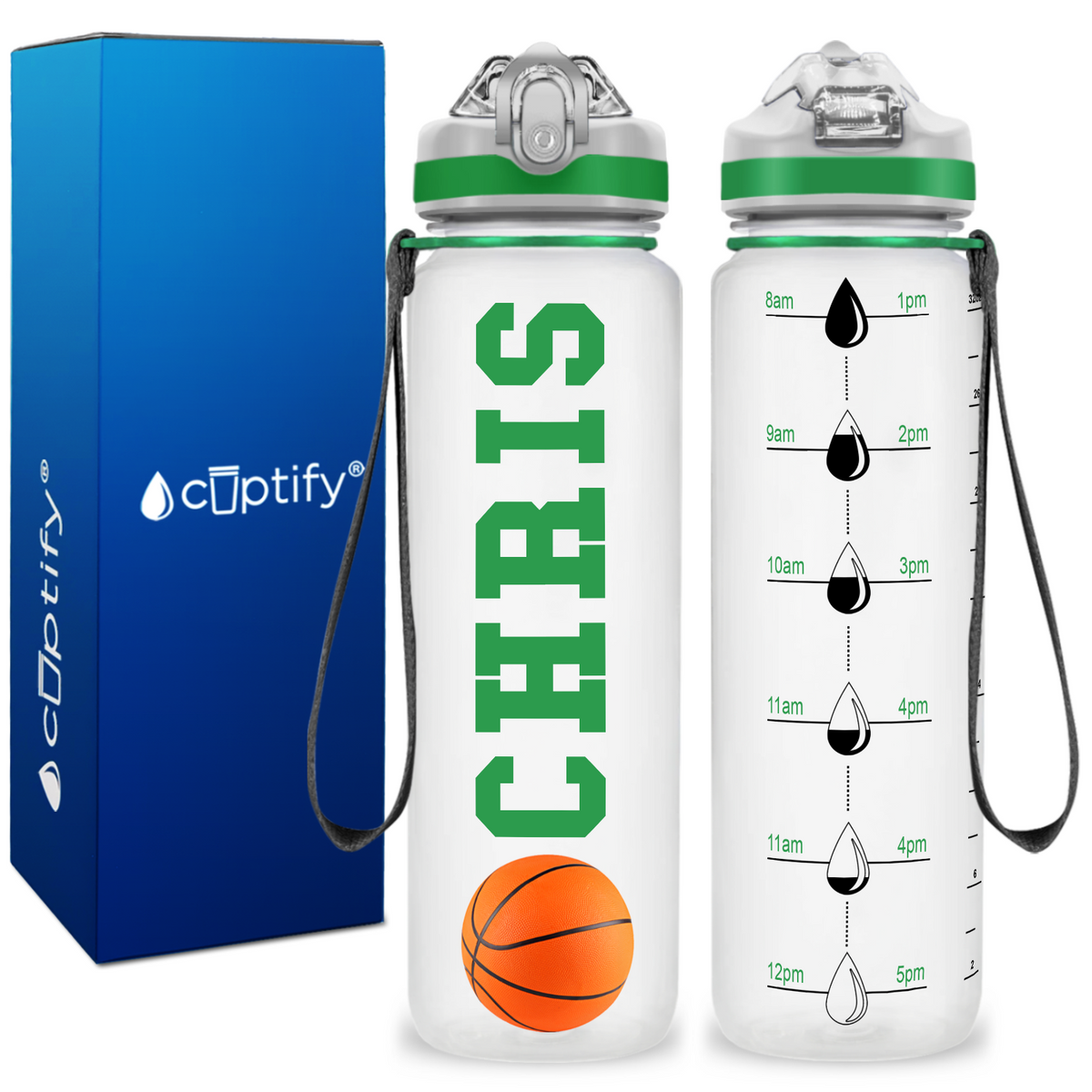Personalized Basketball on 32 oz Motivational Tracking Water Bottle