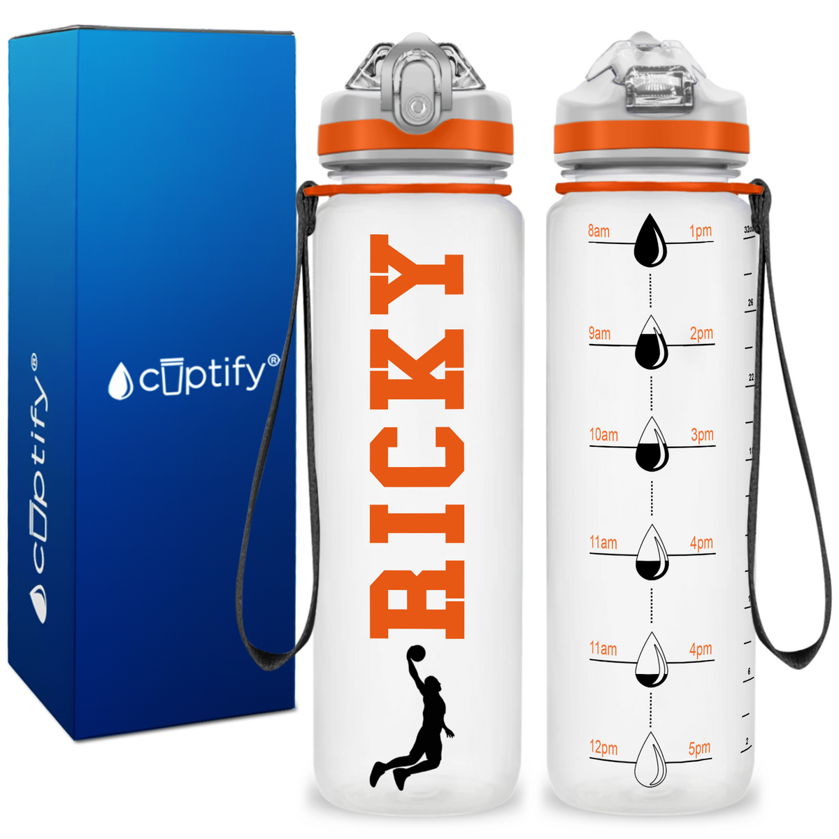 Personalized Male Basketball Player on 32 oz Motivational Tracking Water Bottle
