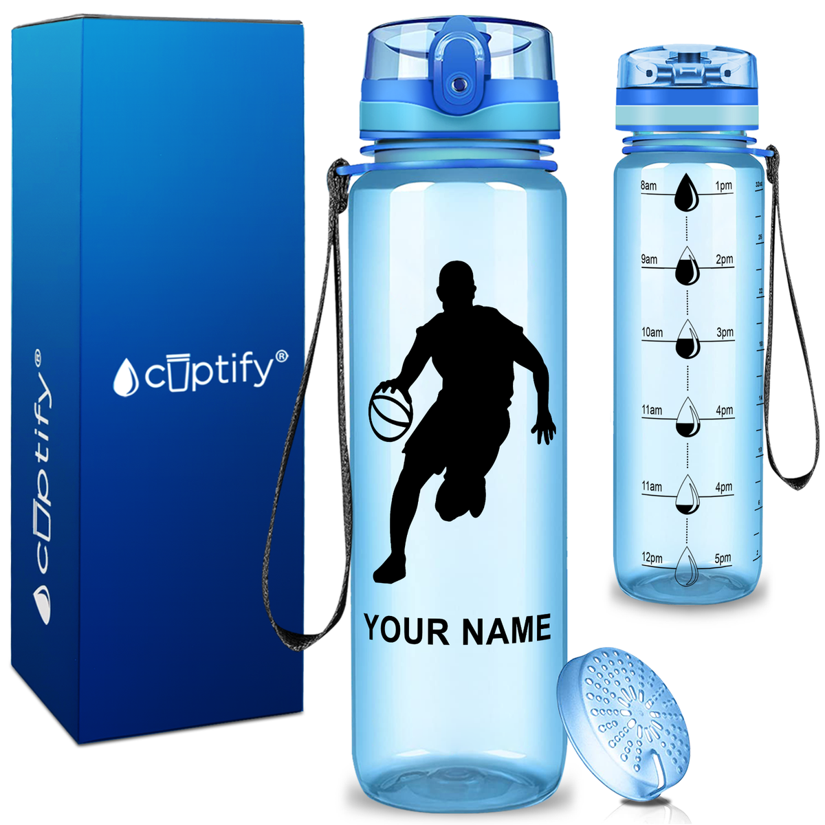 Personalized Basketball Player Silhouette on 32 oz Motivational Tracking Water Bottle