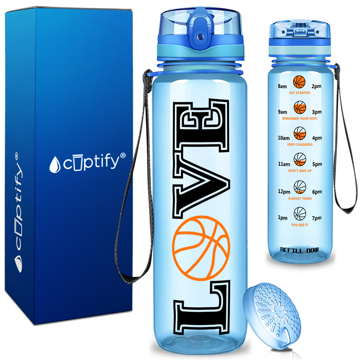 Basketball Love on 32 oz Motivational Tracking Water Bottle