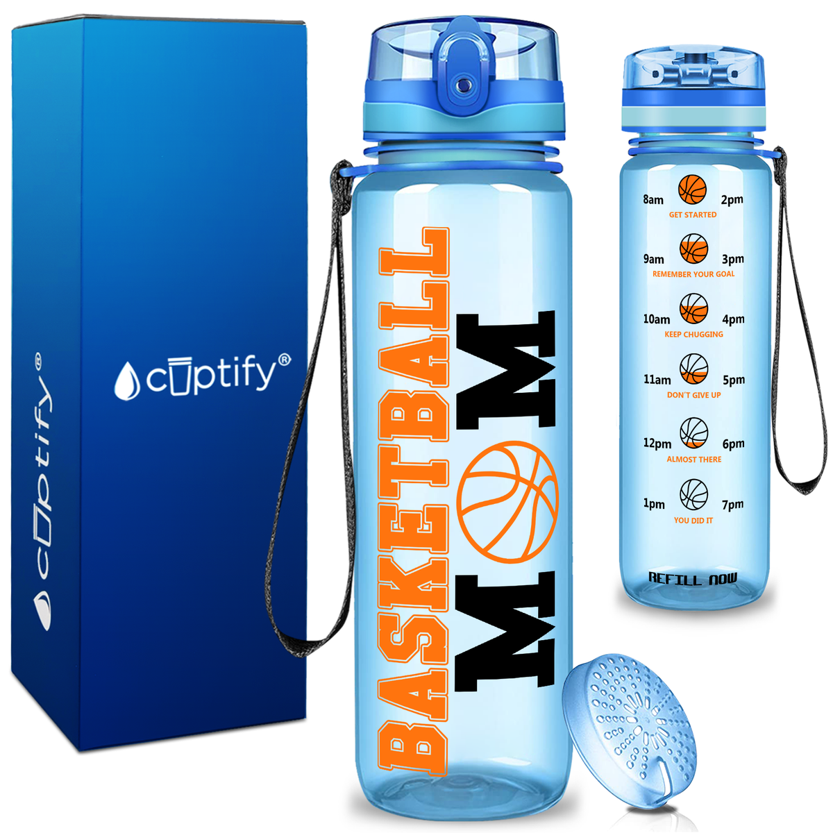 Basketball Mom on 32 oz Motivational Tracking Water Bottle