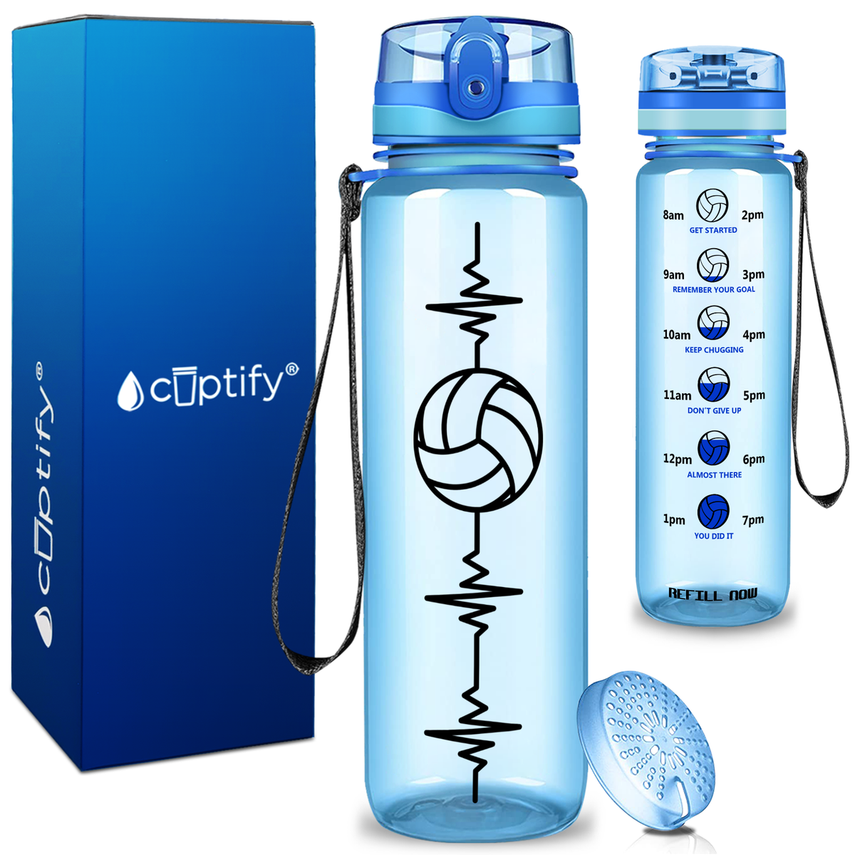 Heart Beat Pulse Volley on 32 oz Motivational Tracking Water Bottle