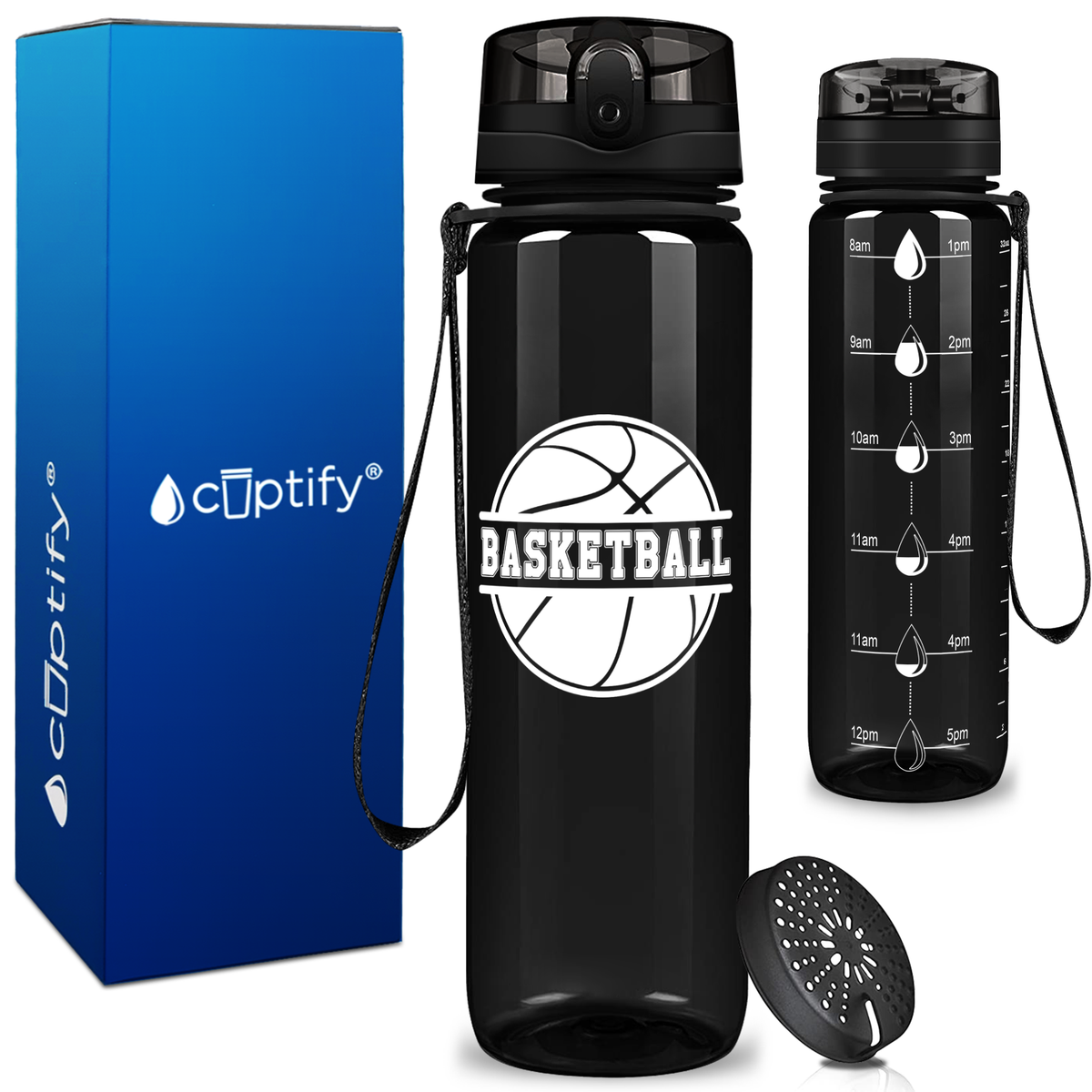 Basketball Design on 32 oz Motivational Tracking Water Bottle