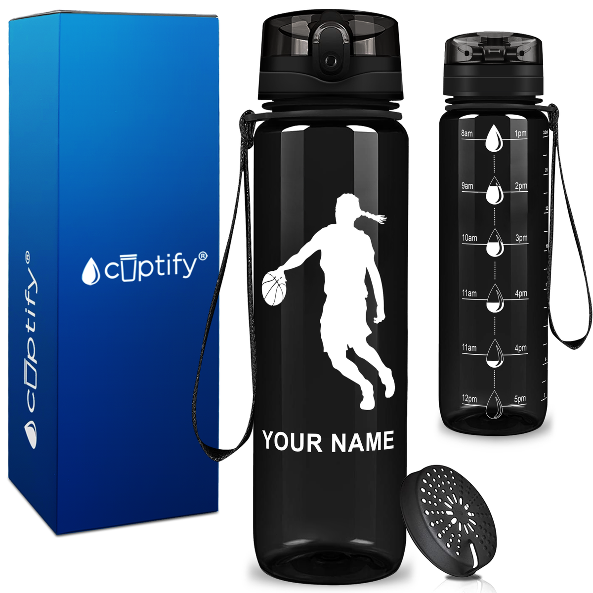 Personalized Basketball Female Player Silhouette on 32 oz Motivational Tracking Water Bottle