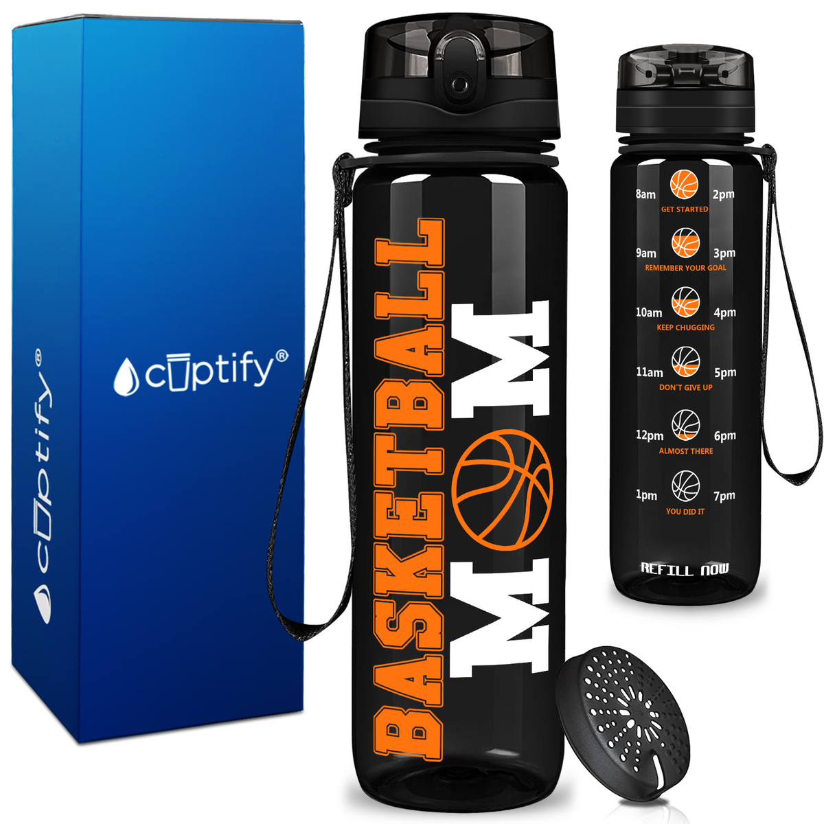 Basketball Mom on 32 oz Motivational Tracking Water Bottle