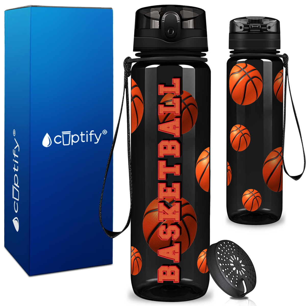 Basketball on 32 oz Motivational Tracking Water Bottle