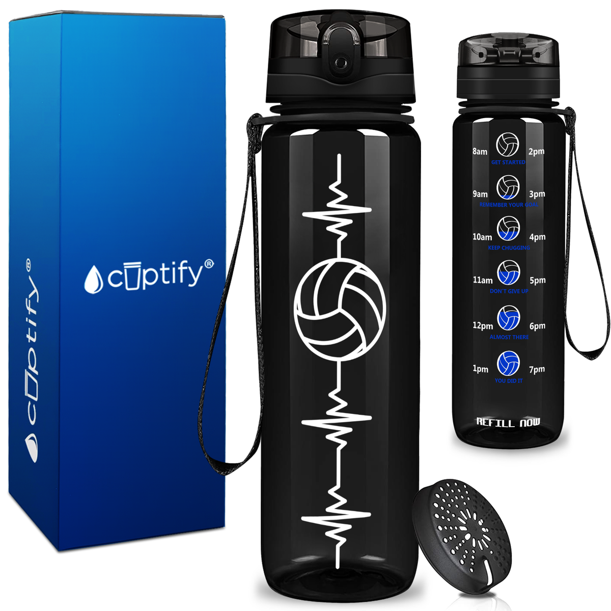 Heart Beat Pulse Volley on 32 oz Motivational Tracking Water Bottle