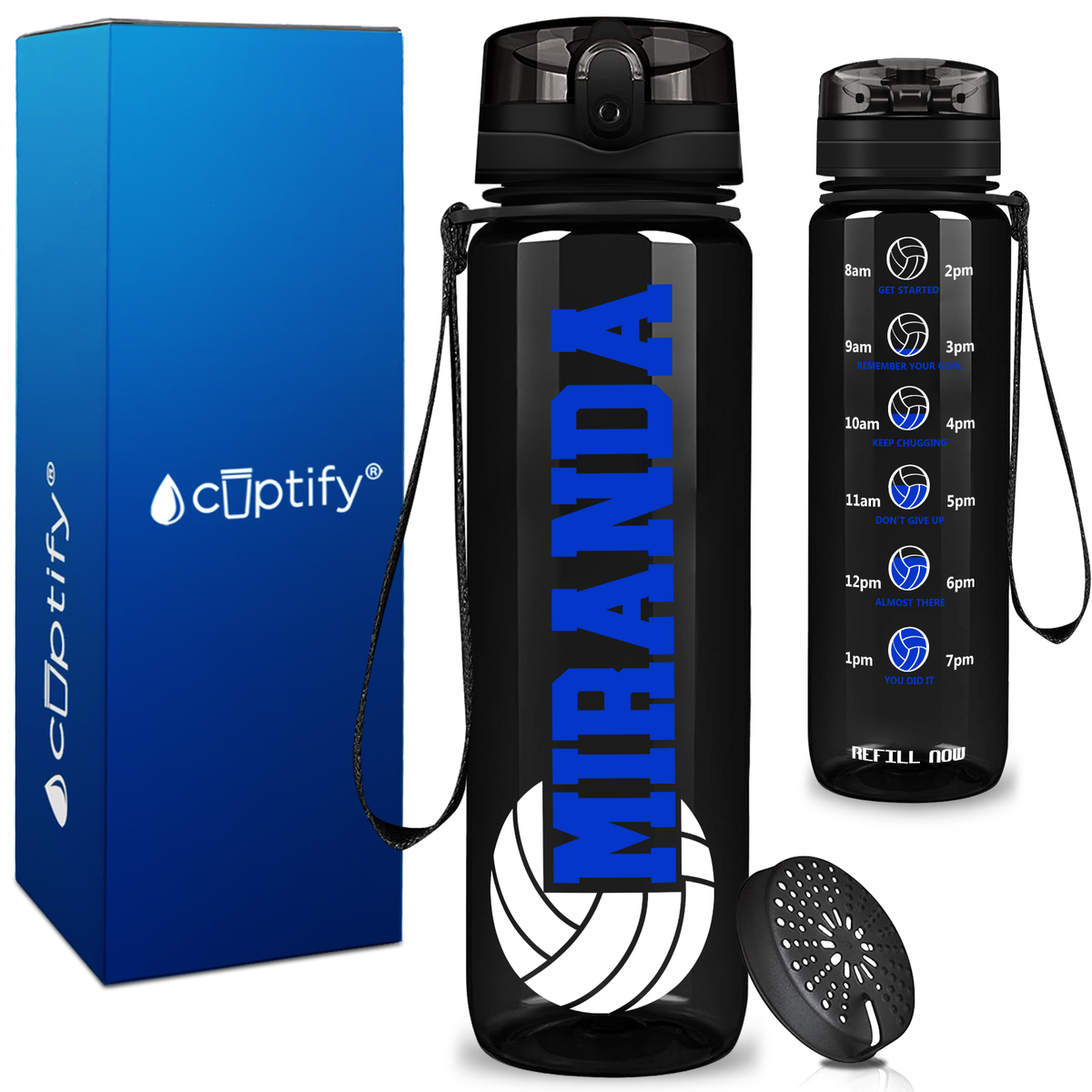 Personalized Volleyball on 32 oz Motivational Tracking Water Bottle
