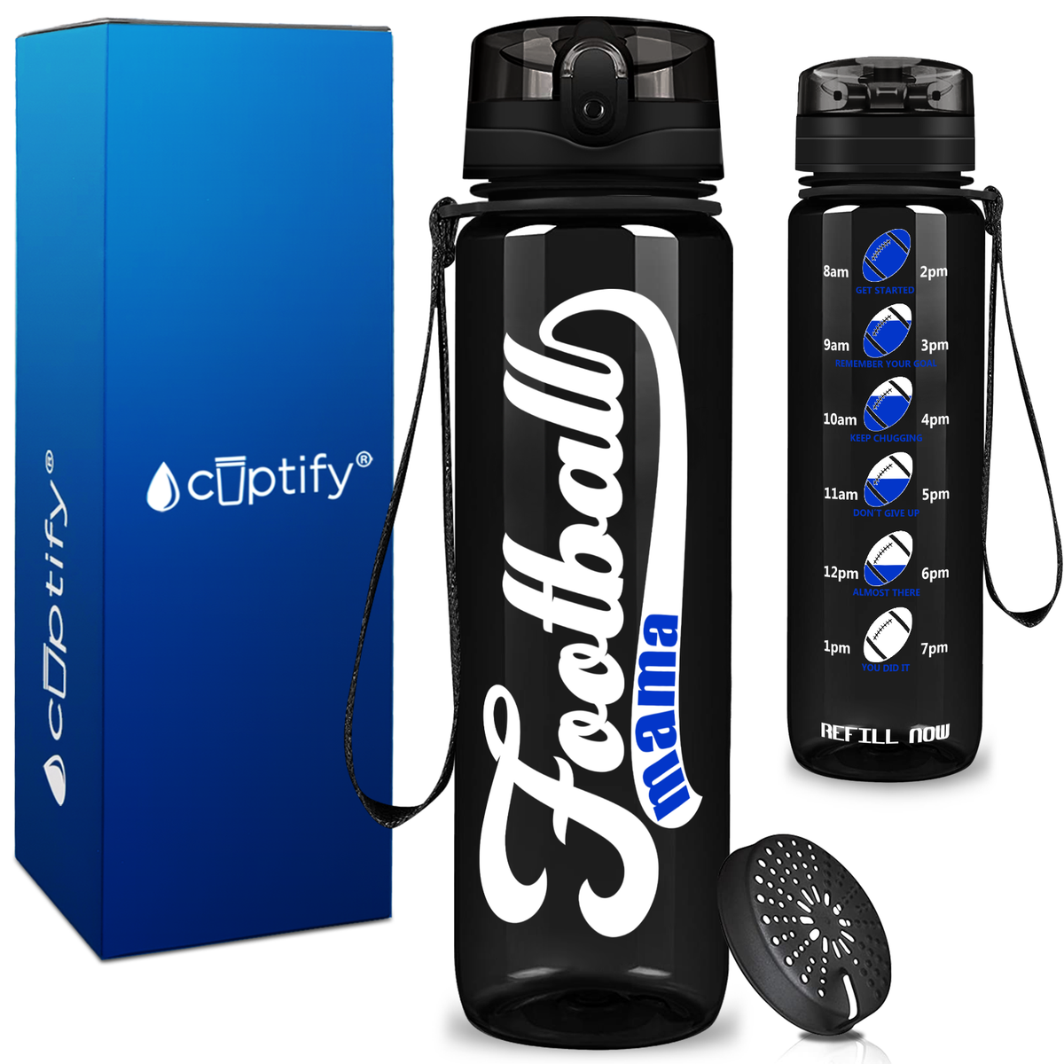 Football Mama on 32 oz Motivational Tracking Water Bottle