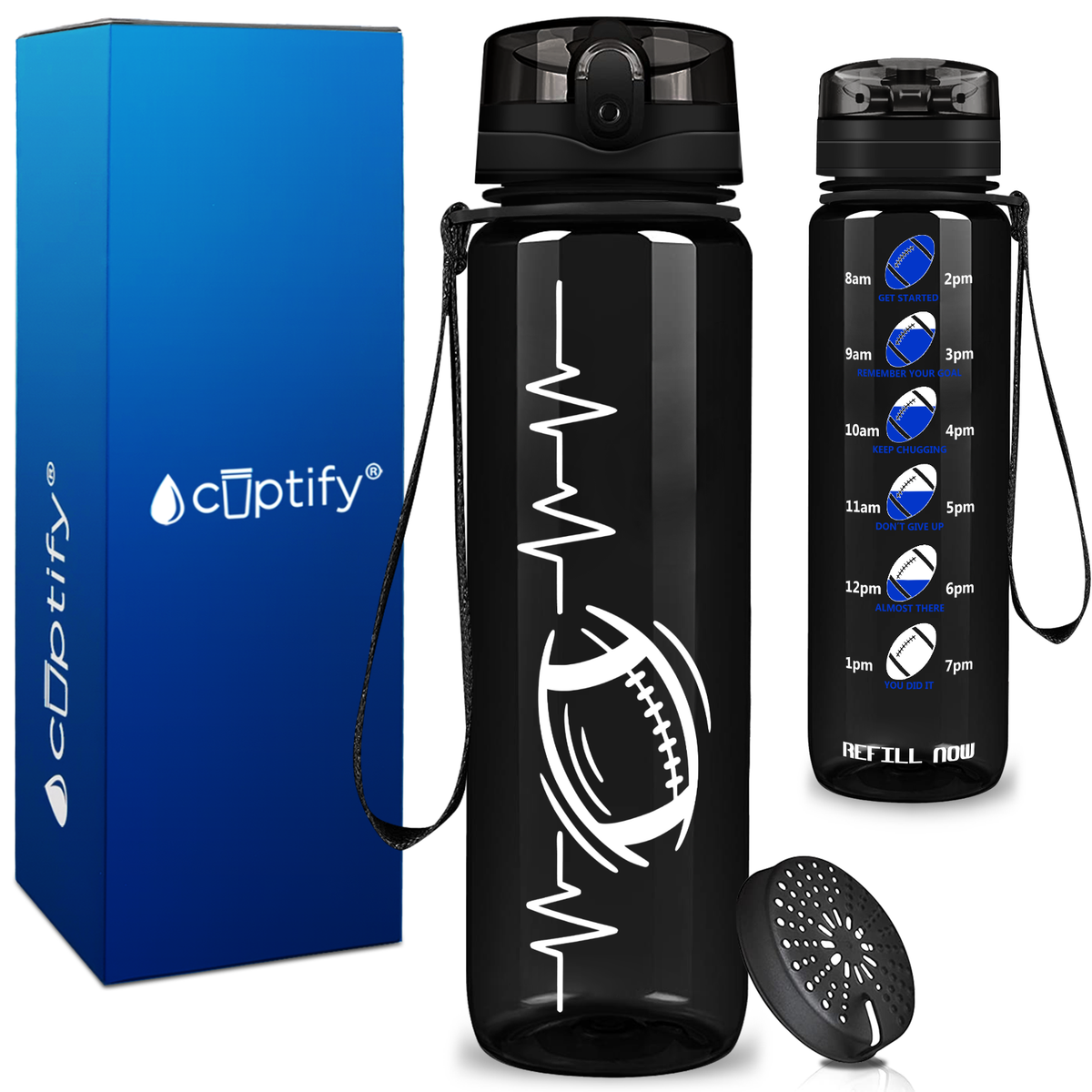 Pulse Heart Beat Football on 32 oz Motivational Tracking Water Bottle