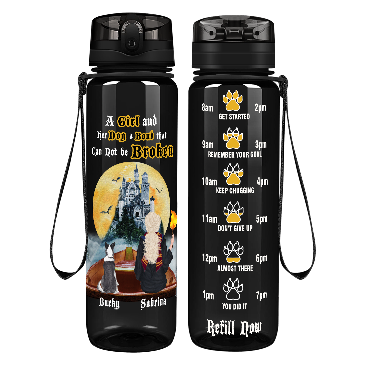 Personalized Halloween Wizards on 32 oz Motivational Tracking Water Bottle