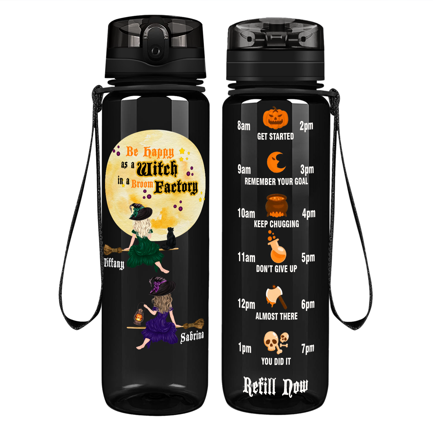 Personalized Halloween Be As Happy As Witch on 32 oz Motivational Tracking Water Bottle