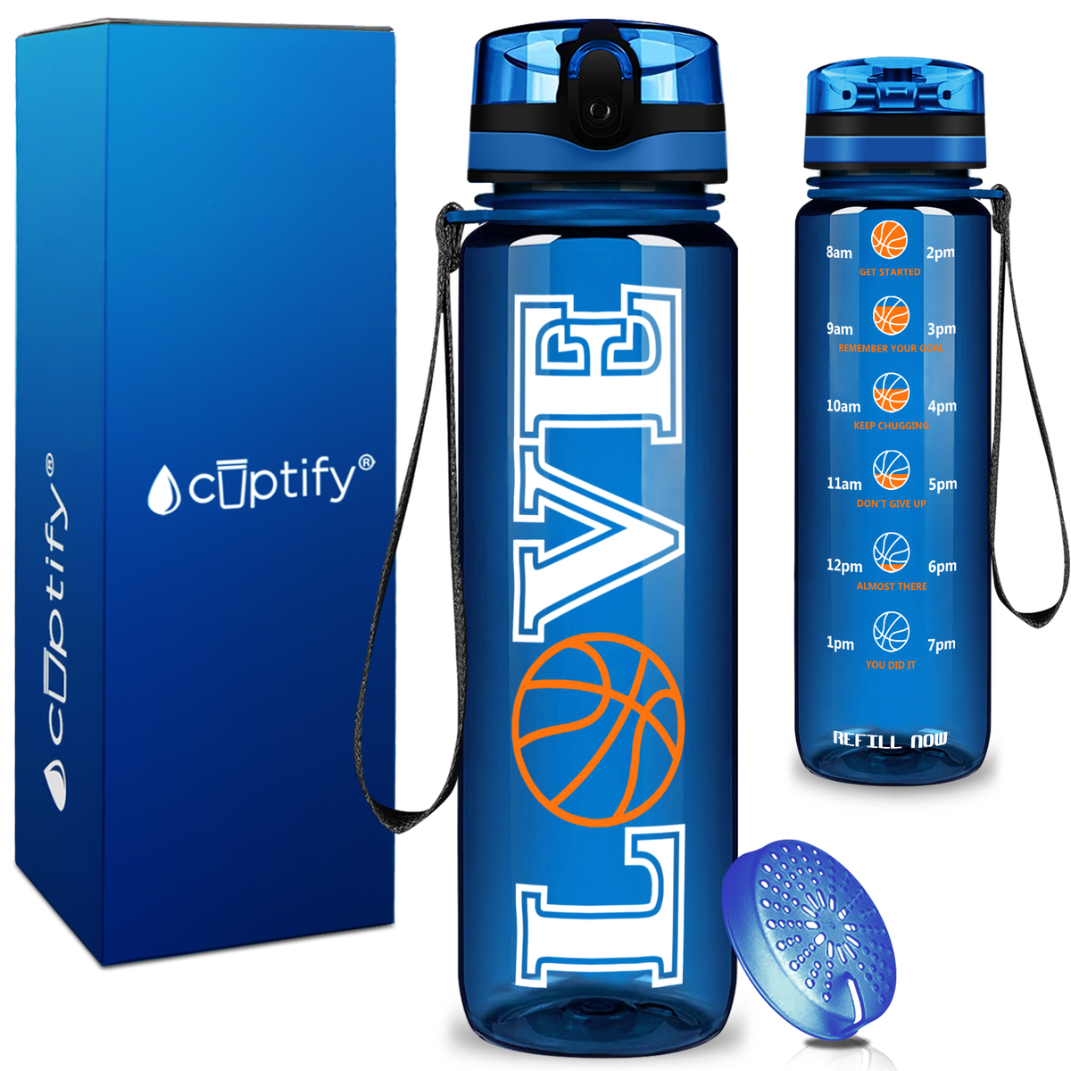 Basketball Love on 32 oz Motivational Tracking Water Bottle