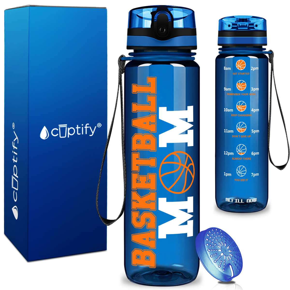 Basketball Mom on 32 oz Motivational Tracking Water Bottle