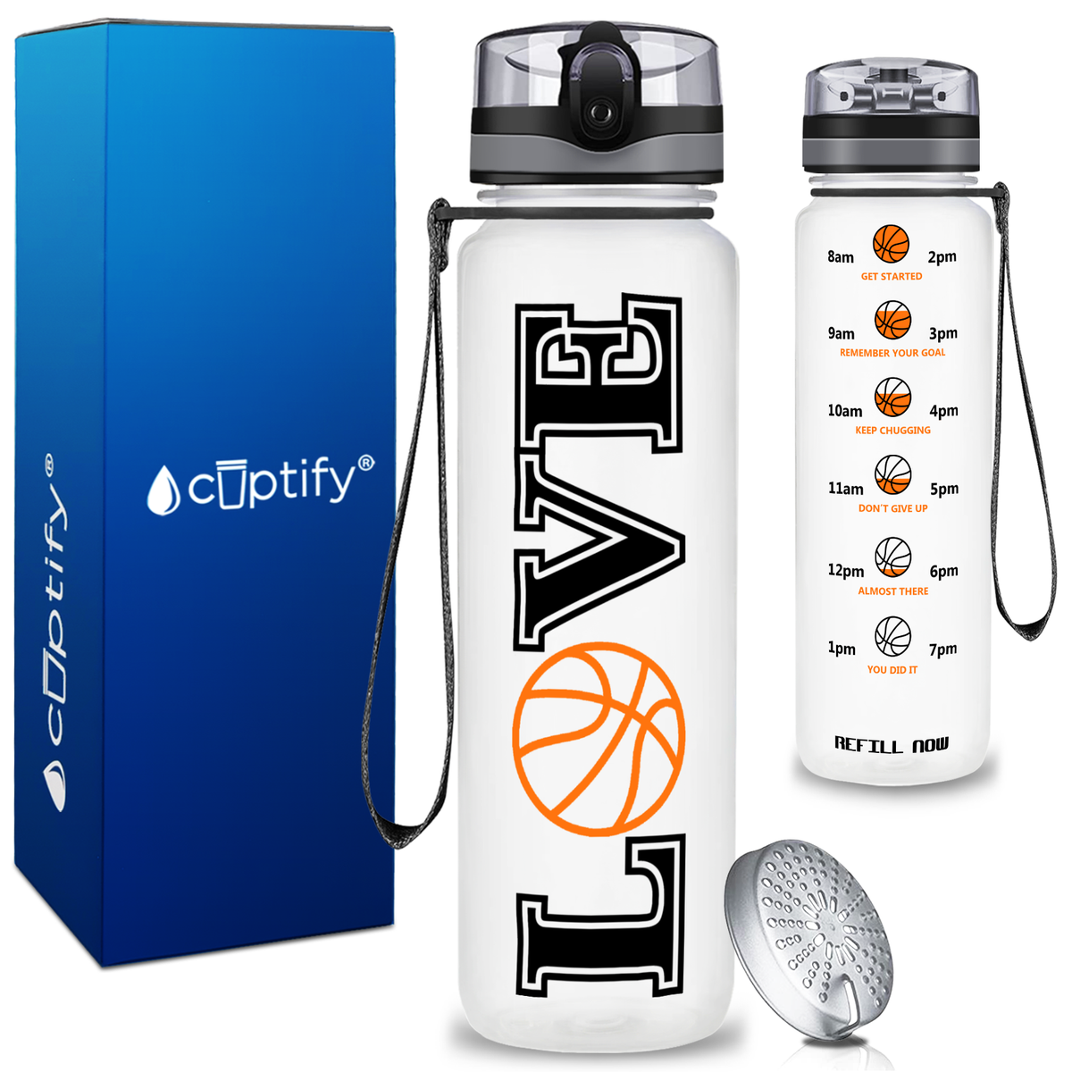 Basketball Love on 32 oz Motivational Tracking Water Bottle