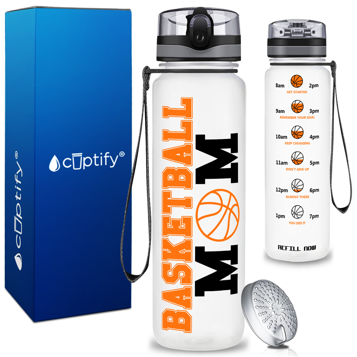 Basketball Mom on 32 oz Motivational Tracking Water Bottle