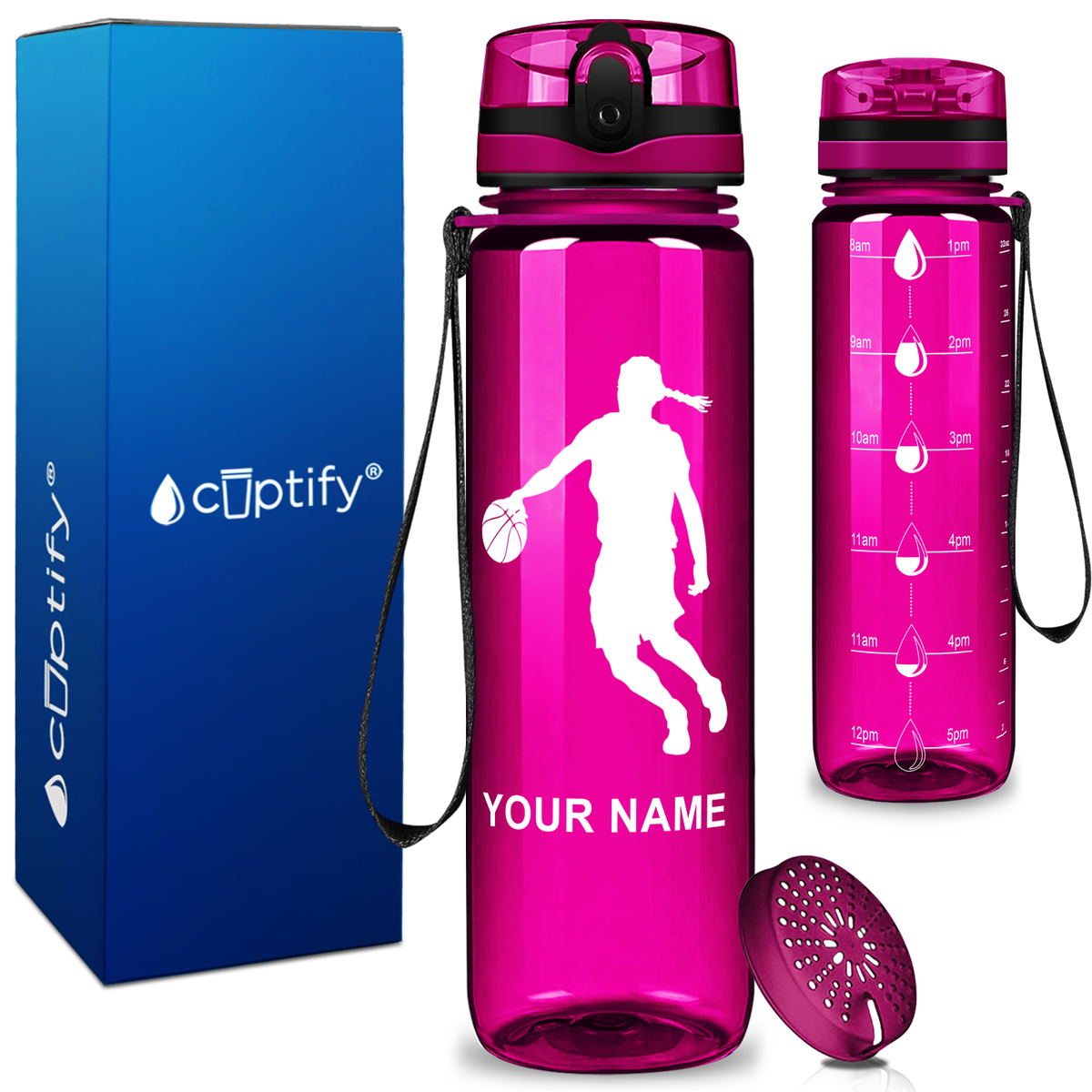Personalized Basketball Female Player Silhouette on 32 oz Motivational Tracking Water Bottle