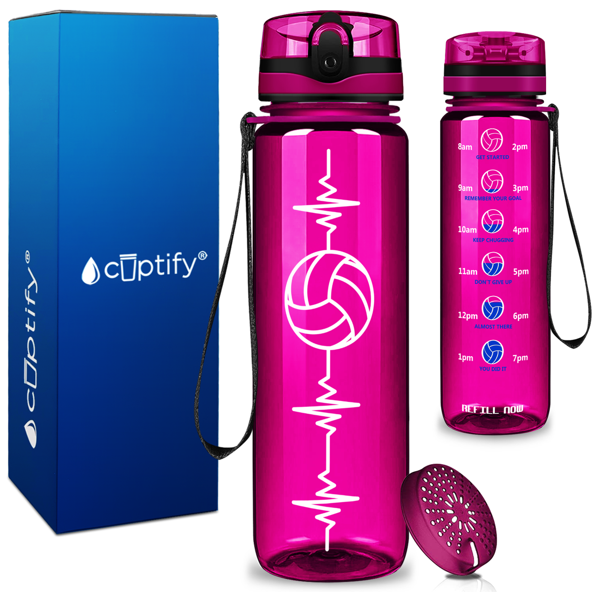Heart Beat Pulse Volley on 32 oz Motivational Tracking Water Bottle