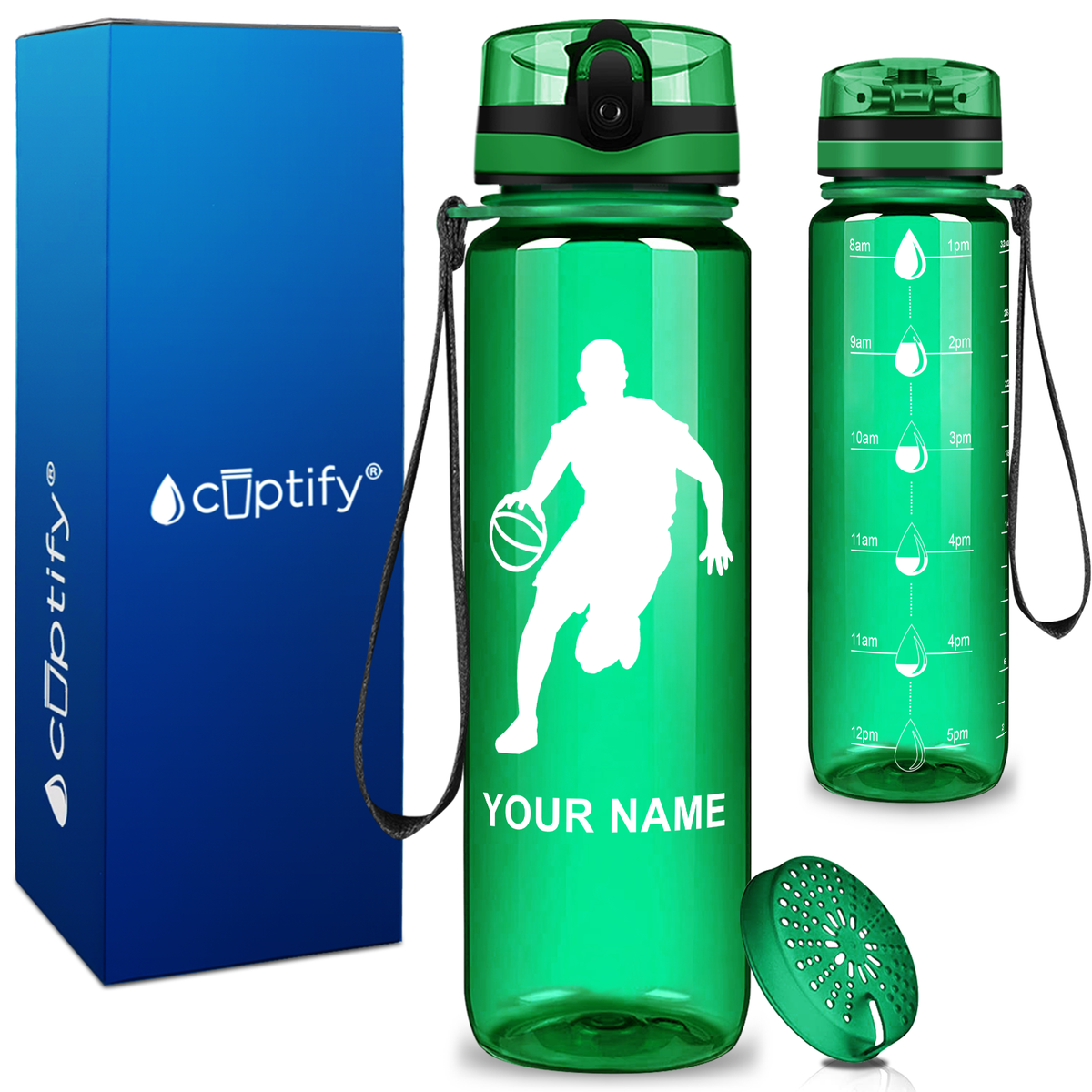 Personalized Basketball Player Silhouette on 32 oz Motivational Tracking Water Bottle