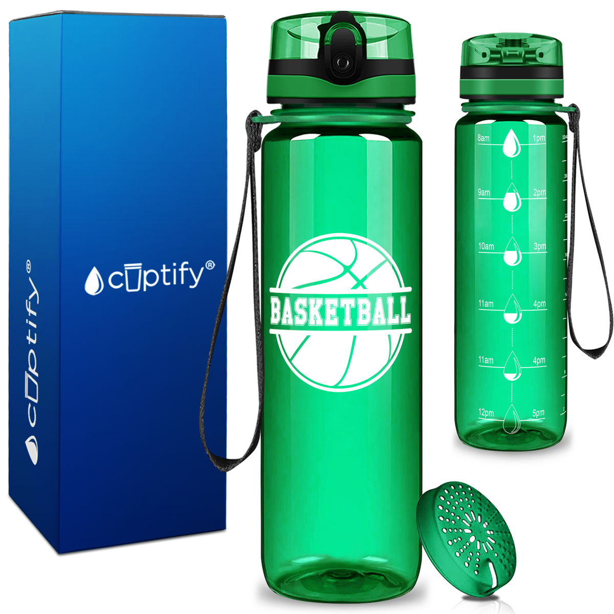 Basketball Design on 32 oz Motivational Tracking Water Bottle