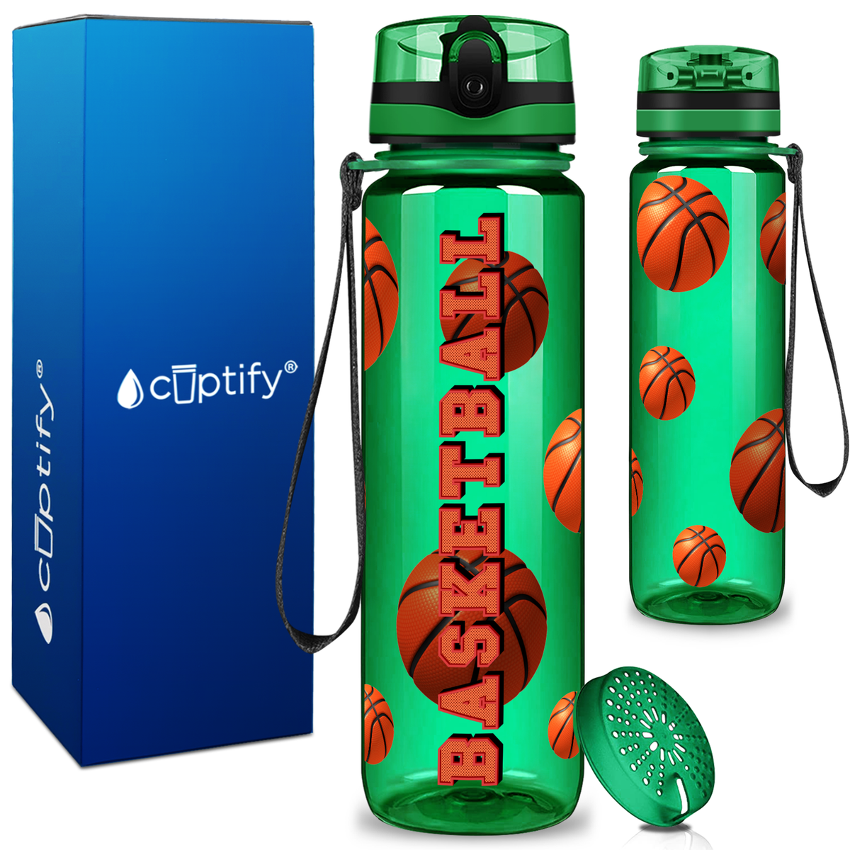 Basketball on 32 oz Motivational Tracking Water Bottle