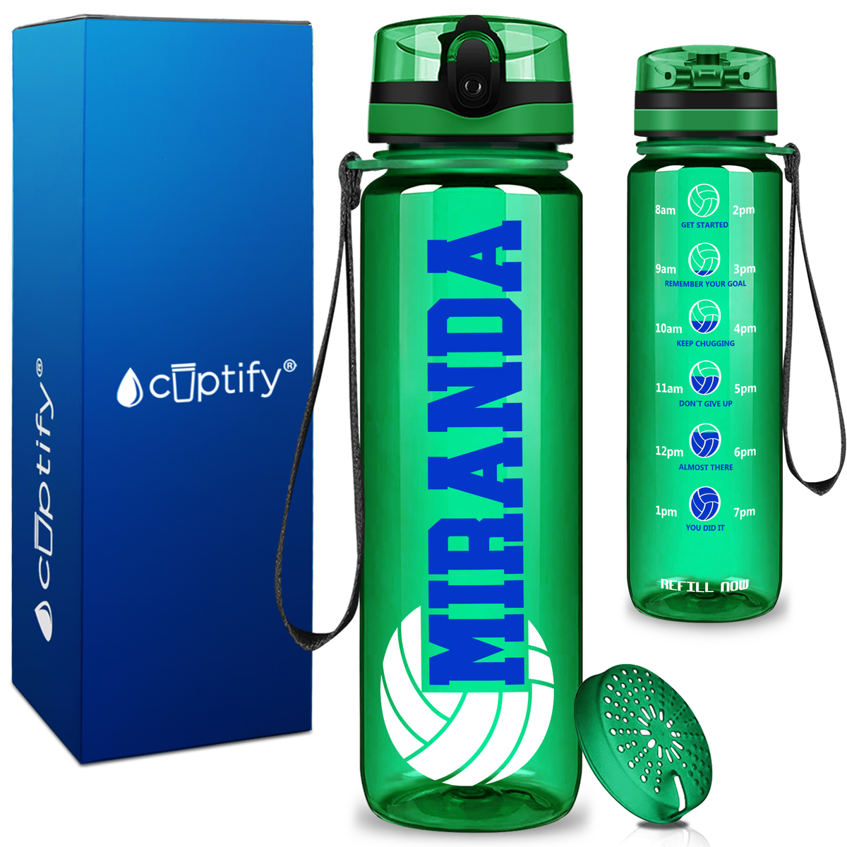 Personalized Volleyball on 32 oz Motivational Tracking Water Bottle