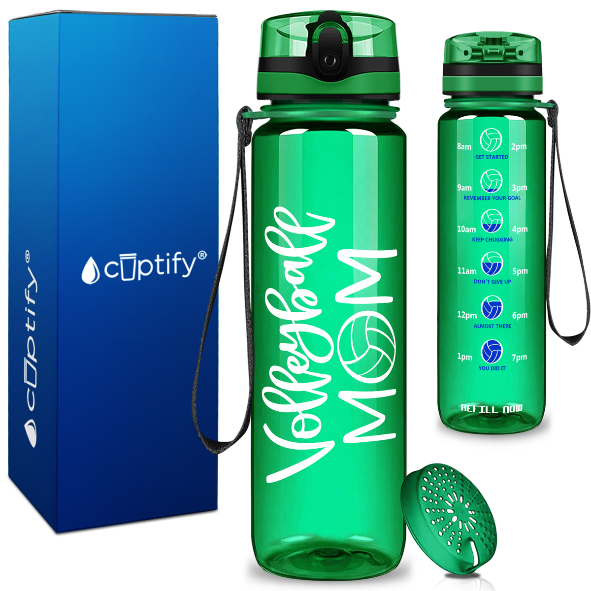 Volleyball Mom on 32 oz Motivational Tracking Water Bottle