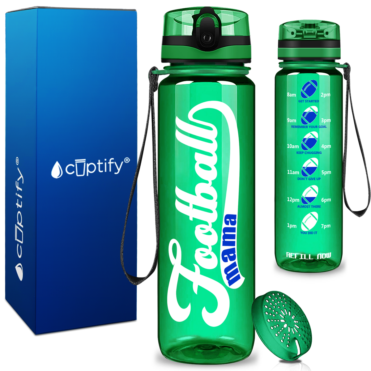 Football Mama on 32 oz Motivational Tracking Water Bottle