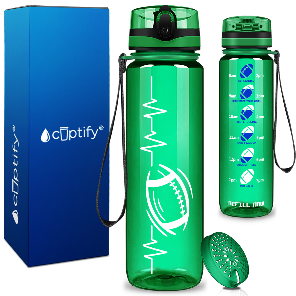 Pulse Heart Beat Football on 32 oz Motivational Tracking Water Bottle