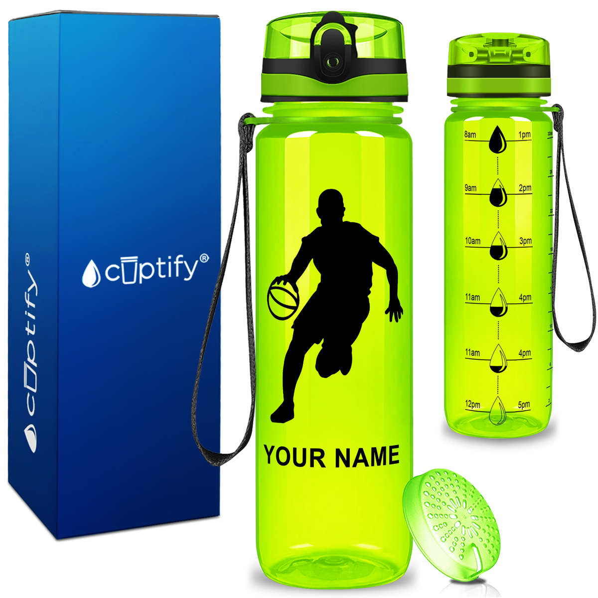 Personalized Basketball Player Silhouette on 32 oz Motivational Tracking Water Bottle