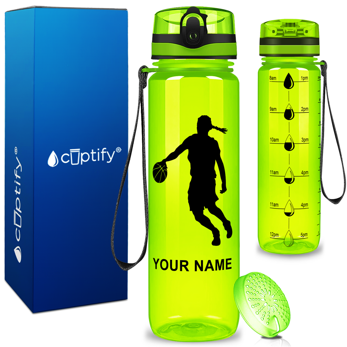 Personalized Basketball Female Player Silhouette on 32 oz Motivational Tracking Water Bottle