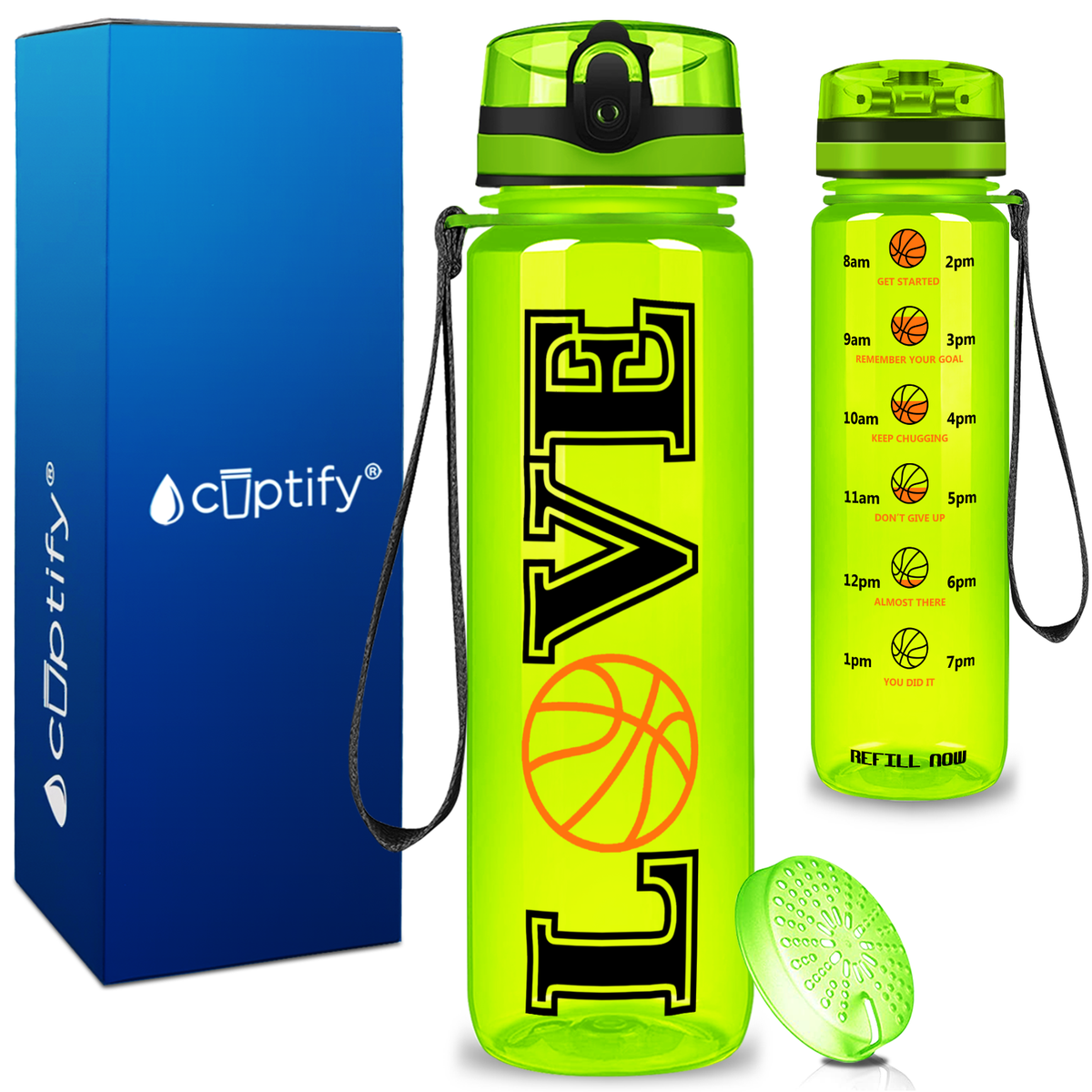 Basketball Love on 32 oz Motivational Tracking Water Bottle