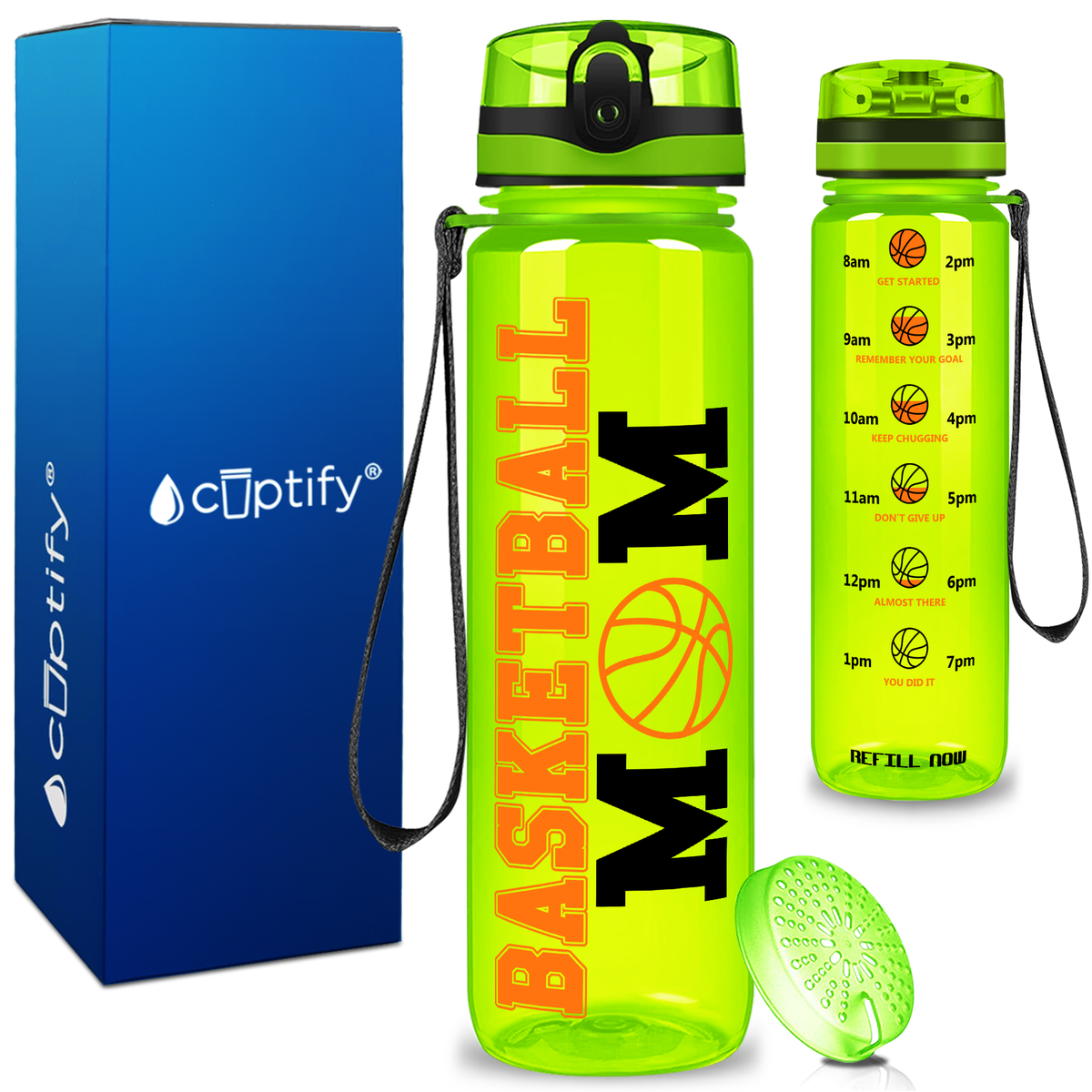 Basketball Mom on 32 oz Motivational Tracking Water Bottle