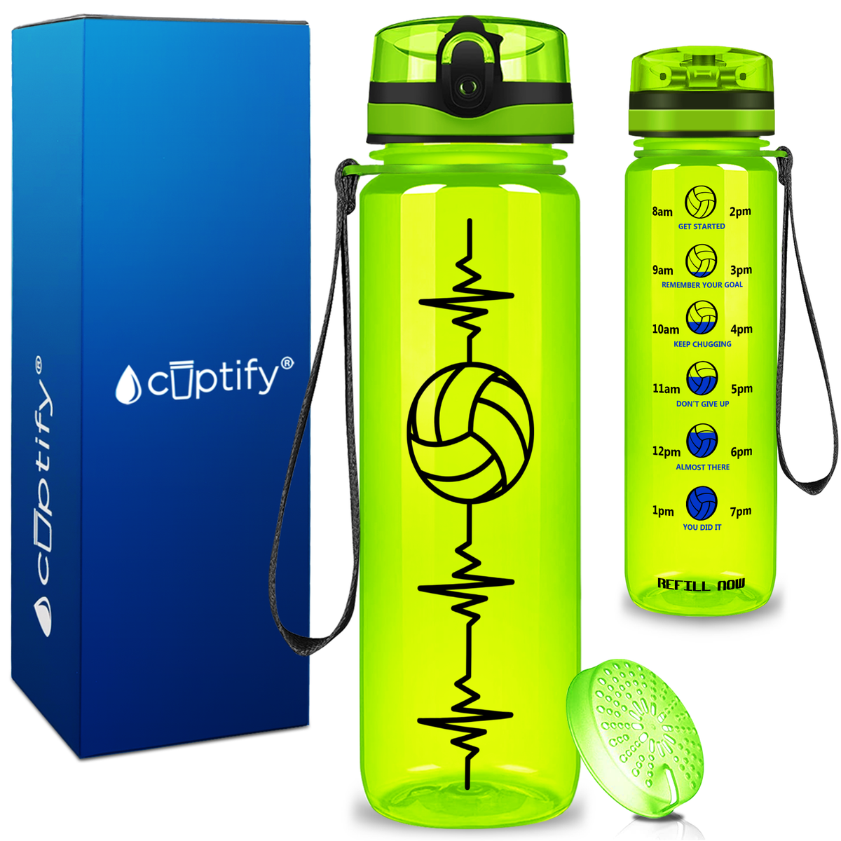 Heart Beat Pulse Volley on 32 oz Motivational Tracking Water Bottle