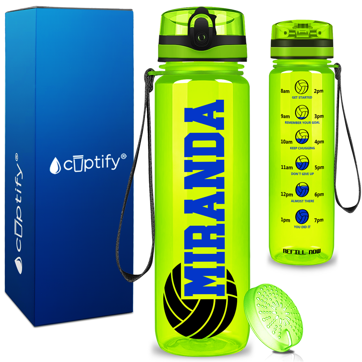 Personalized Volleyball on 32 oz Motivational Tracking Water Bottle