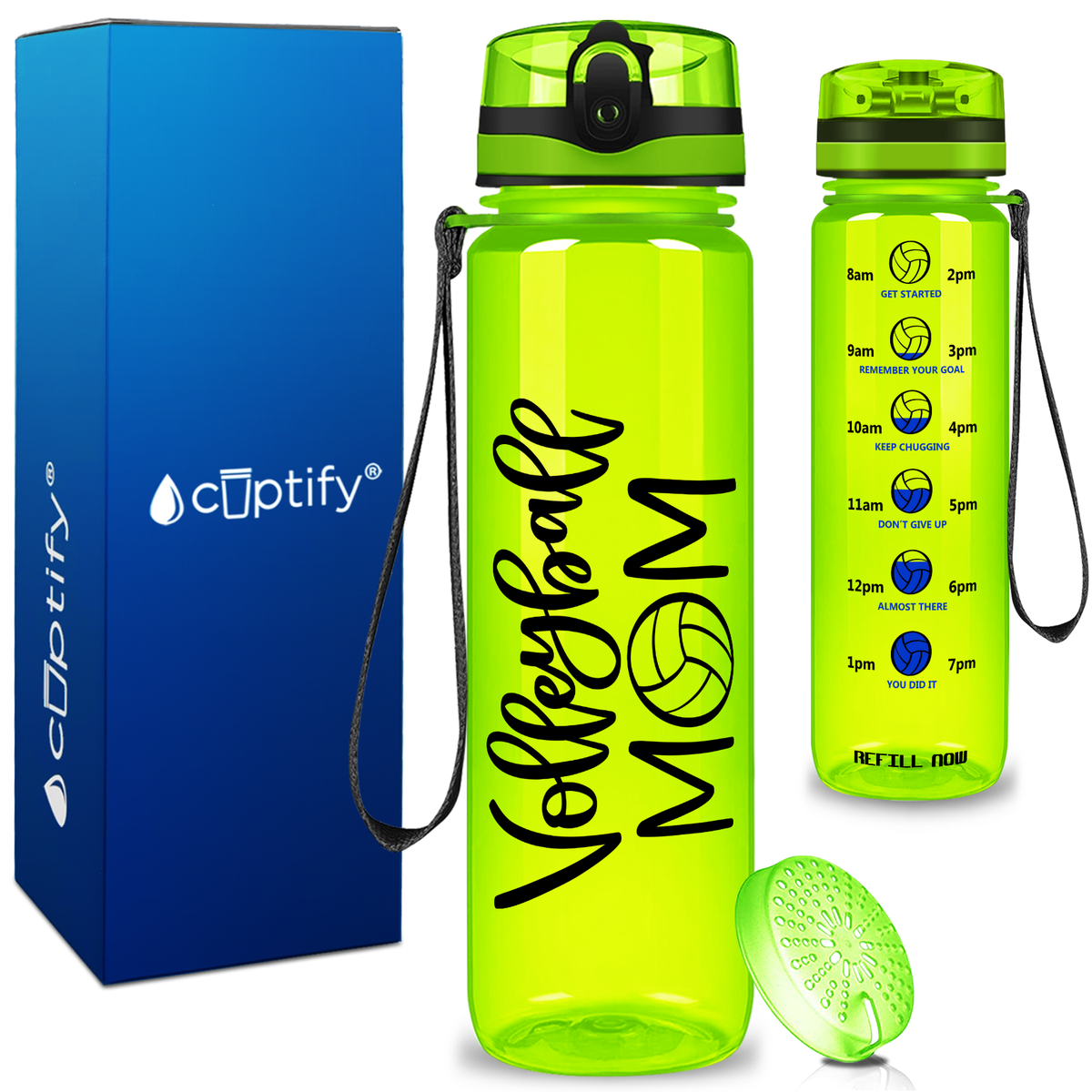 Volleyball Mom on 32 oz Motivational Tracking Water Bottle