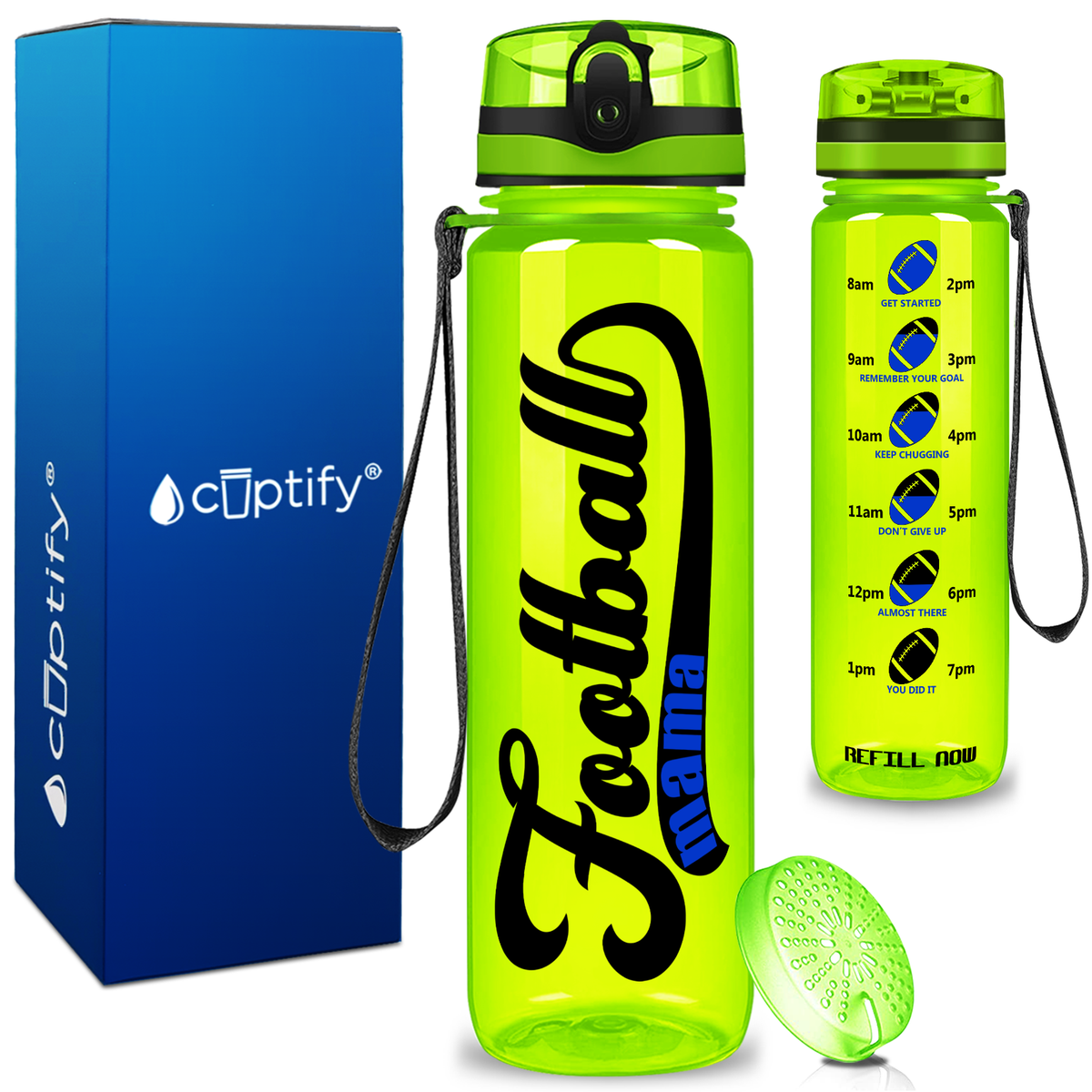 Football Mama on 32 oz Motivational Tracking Water Bottle