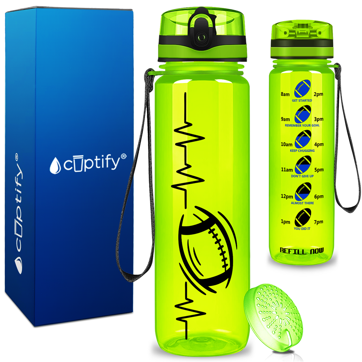 Pulse Heart Beat Football on 32 oz Motivational Tracking Water Bottle