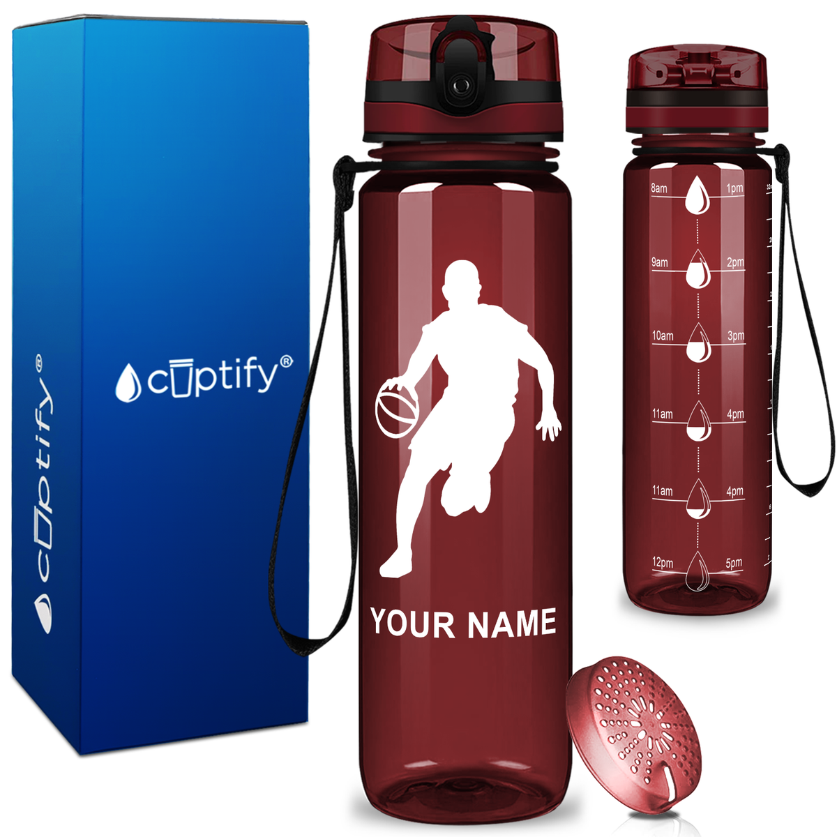 Personalized Basketball Player Silhouette on 32 oz Motivational Tracking Water Bottle