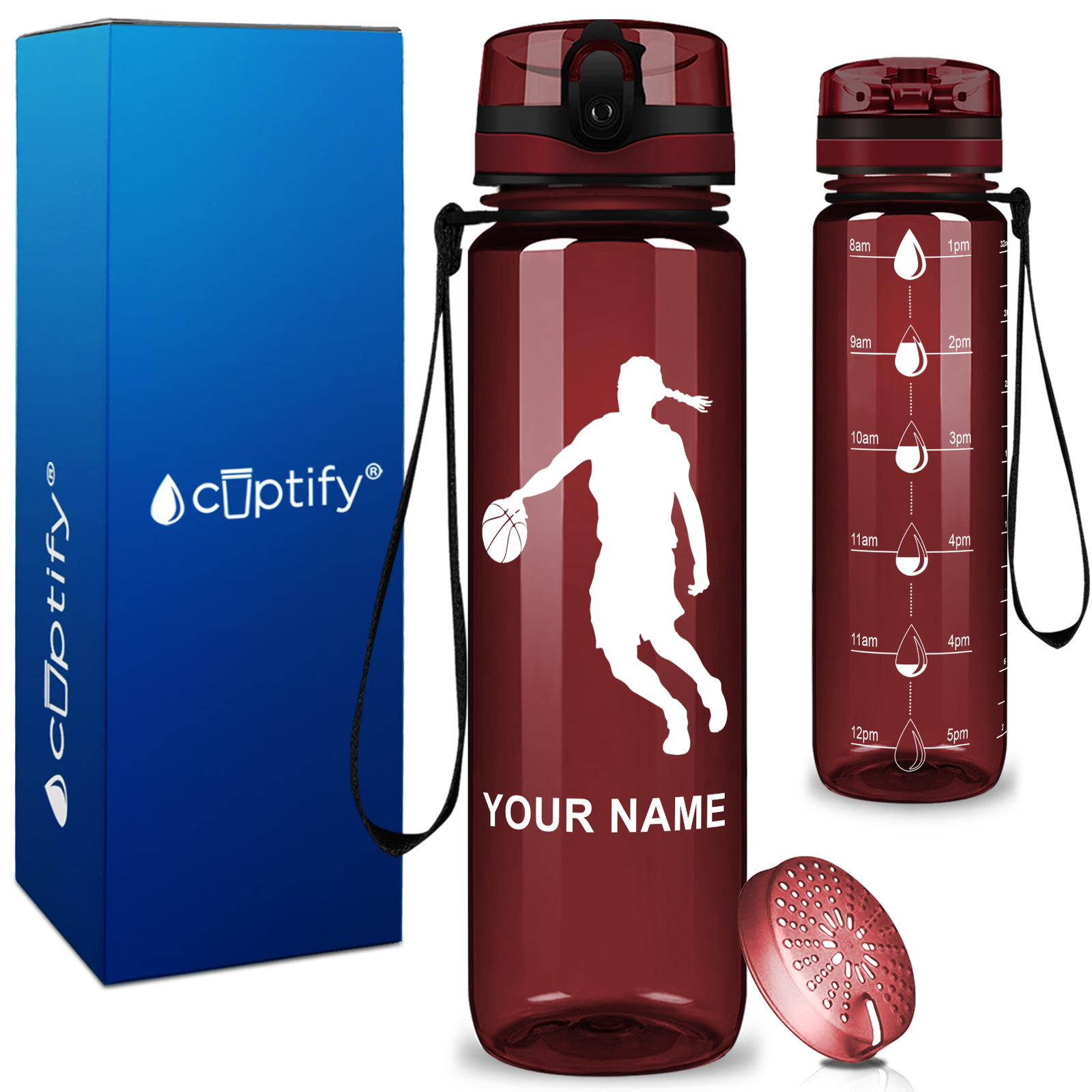 Personalized Basketball Female Player Silhouette on 32 oz Motivational Tracking Water Bottle