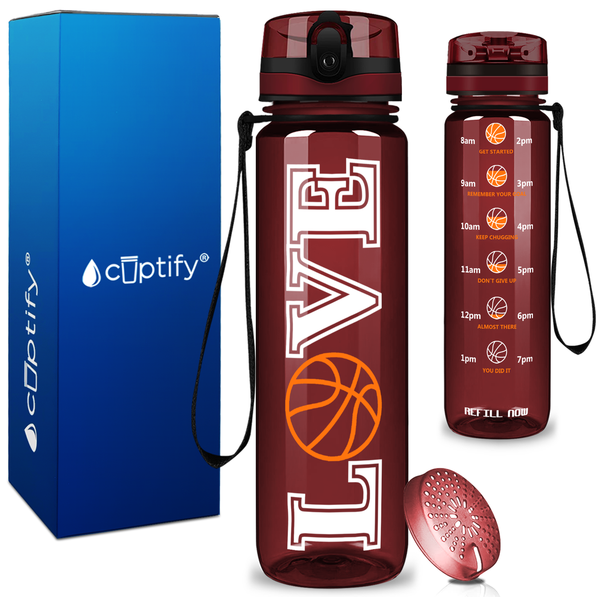 Basketball Love on 32 oz Motivational Tracking Water Bottle