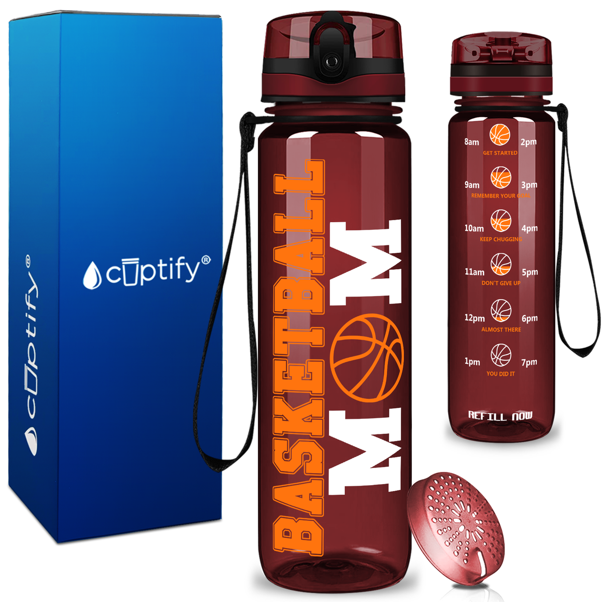 Basketball Mom on 32 oz Motivational Tracking Water Bottle